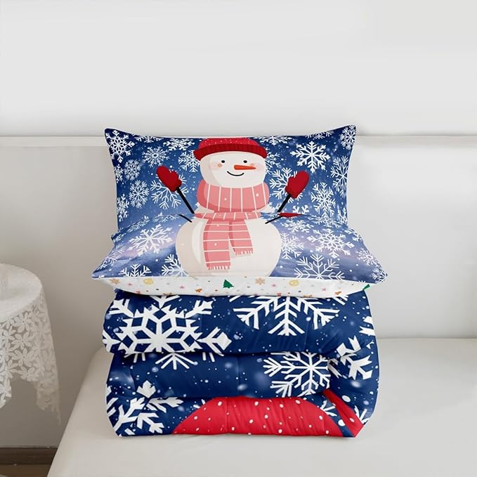 Feelyou Christmas Kids Comforter Set Full Size Snowman Purple Blue Gradient Bedding Set Xmas Snowflakes Duvet Quilt for Kids Boys Girls Bedroom Winter Snow Decor Microfiber Ultra Soft Breathable
