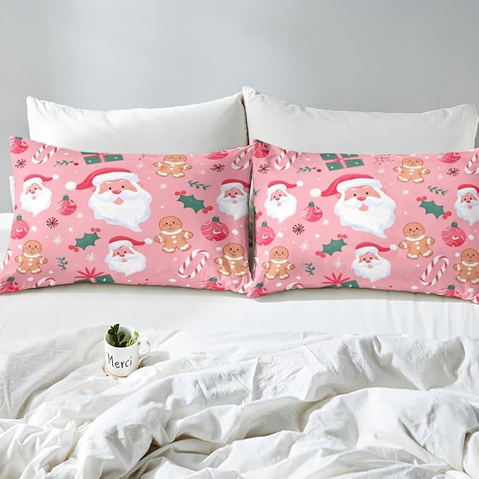 Feelyou Merry Christmas Bedding Set Christmas Duvet Cover for Kids Boys Girls Cookies Candy Comforter Cover Christmas Tree Bedspread Cover Bedroom Collection 3Pcs King Size,No Comforter