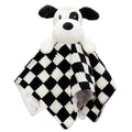 Baby Security Blanket for Boys Girls, High Contrast Super Soft 3D Checkerboard Gingham with Minky Dot Fabric Backing Snuggle Stuffed Animal Blankie Puppy Lovely Black 14 Inch