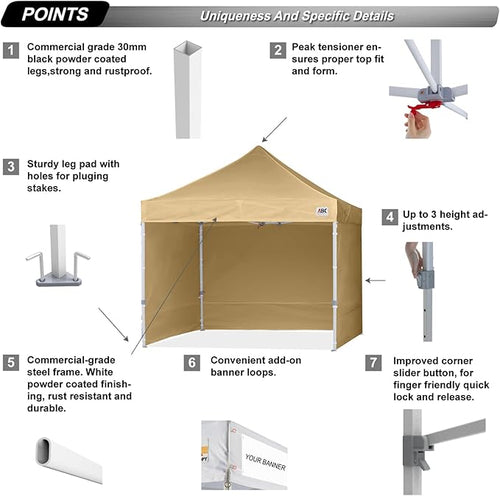 ABCCANOPY Easy Pop Up Canopy Tent with Sidewalls 10x10 Commercial -Series, Beige