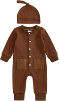 Infant Boys Fall Clothes Newborn Baby Romper Hat Stripe Knit Long Sleeve Bodysuit Jumpsuit Baby Going Home Outfit