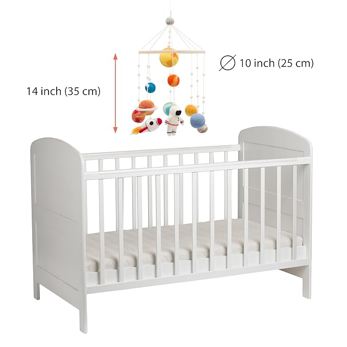Glaciart One Space Nursery Felt Mobile - Colorful Decor for Crib, Baby Rooms - Handmade, Child-Safe Wood, Felt Wool & Cotton - Solar System Decoration for Girls & Boys - 10x20Inch