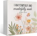Bible Verse Boho Watercolor Wooden Box Block Plaque Sign, Christian Religious Gift, I Am Fearfully And Wonderfully Made, Inspirational Christian Nursery Home Desk Shelf Decor, 5x5