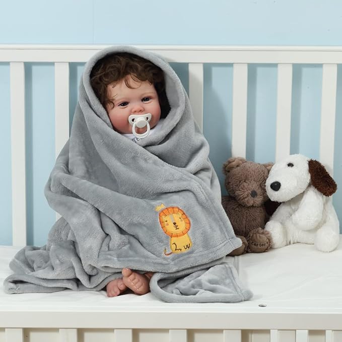 CREVENT 2Pcs 30''X40'' Cute Cozy Fluffy Warm Baby Blankets for Infants Toddlers' Bedding Crib Cot Stroller - Grey Cloud + Grey Lion