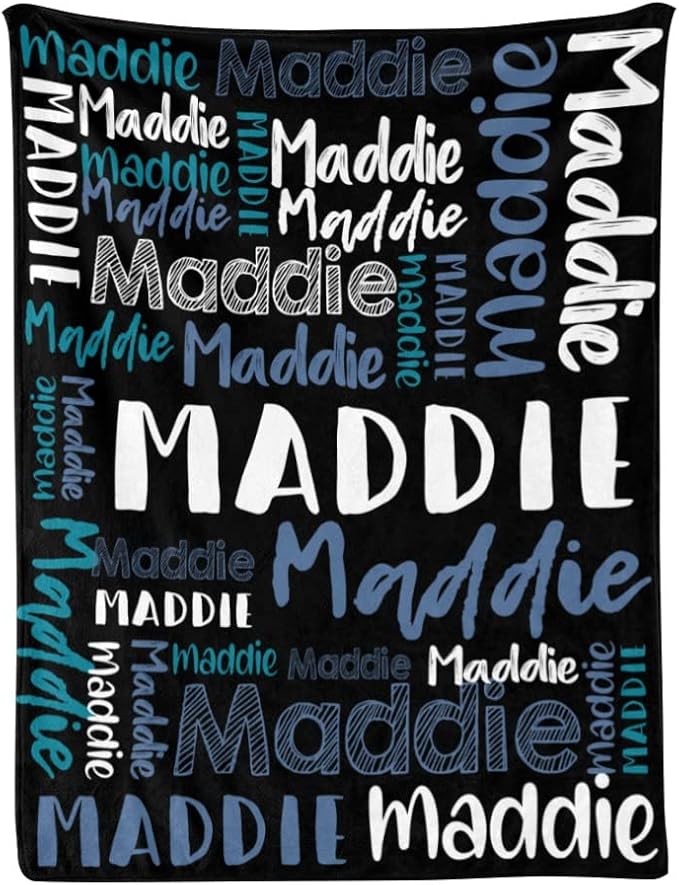 Dr.TOUGH Personalized Blankets with Name Customized Baby Blankets for Girls Boys Adults Monogrammed Blankets and Throws Christmas Birthday Mothers Fathers Valentines Day Gift (Black-Blue,60''×80'')