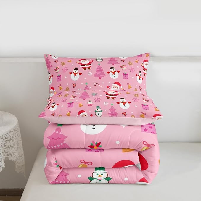 Feelyou Christmas Kids Comforter Set Twin Size Happy New Year Bedding Set Santa Claus Duvet Quilt for Kids Boys Girls Bedroom Merry Christmas Decor Microfiber Ultra Soft Breathable