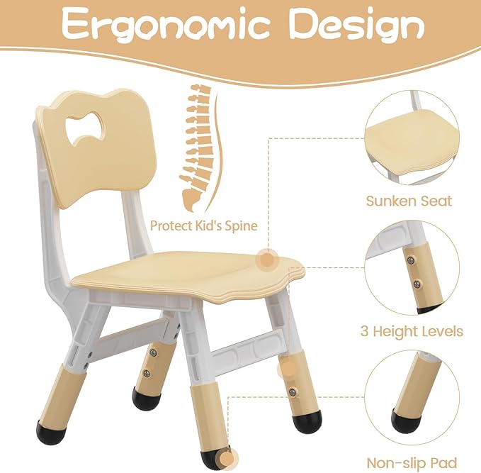 GAOMON Kids Table and 6 Chairs Set, Height Adjustable Toddler Table and Chairs Set for Ages 2-10, Graffiti Desktop, Non-Slip Legs, Children Activity Table for Daycare Classroom Home