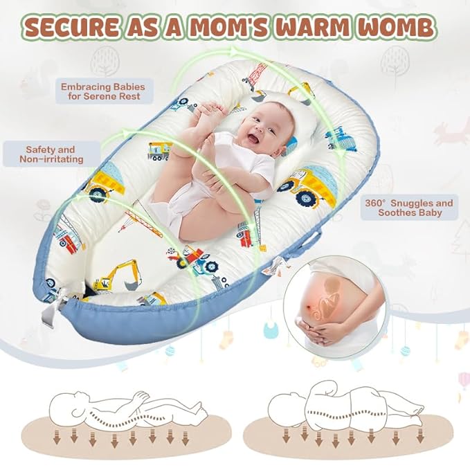 JIFTOK Baby Nests Lounger for Newborn, Snuggle Bassinet for 0-24M, Breathable Portable Co Bed, Baby Essentials Adjustable Infant Soft Cotton Loungers for Home & Travel -Car