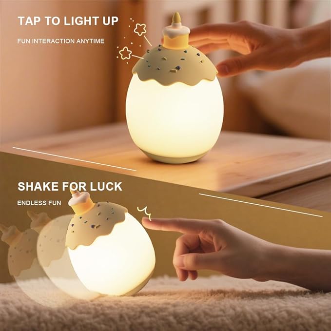 Silicone Baby Night Light,Egg Night Light for Baby Nursery,3-Level Dimming & 30-Min Timer Portable Nursery Night Lamp for Breastfeeding Kids Bedroom Toddler Girls Boys(Birthday Cake)