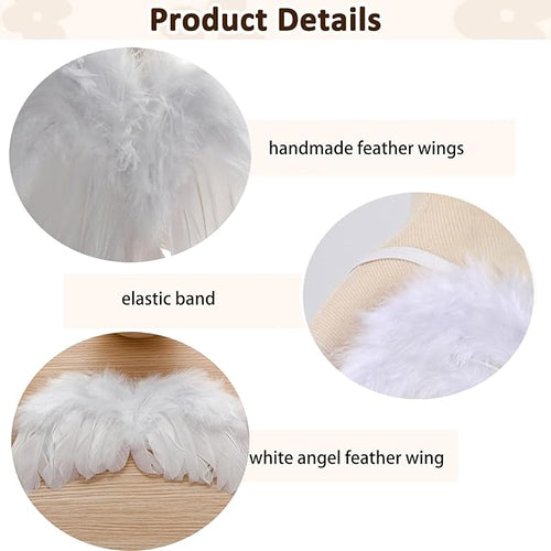 2PCS White Angel Wings With Flower Headband For Newborn Infant Photography Props Soft Fairy Feather Wings For Toddlers Kids Girls Gifts(Color B, One Size)