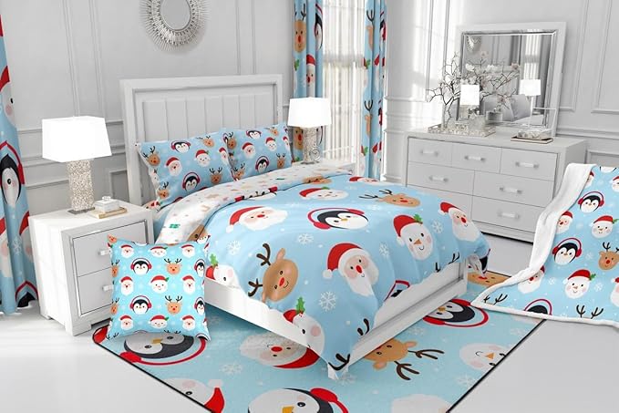 Feelyou Merry Christmas Comforter Set All Season Santa Claus Bedding Set with 1 Pillow Cases Deer Penguin Microfiber Kids Twin Bedclothes Snowman Bedroom Decor Duvet Quilt Breathable Soft Lightweight