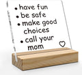 Call Your Mom Desk Decor, Funny Acrylic Sign, Dorm Room Essentials, Inspirational Acrylic Plaque Sign with Wood Stand for Guys Girls College Dorm Room Decor, Son Daughter Graduation Gift