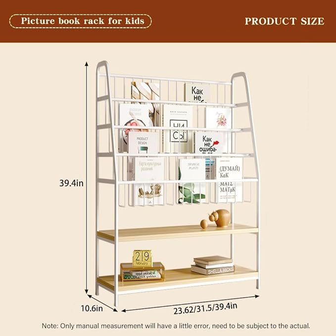 Metal Kids Bookshelf and Toy Storage Organizer,6 Tier Childrens Bookcase,Magazine Rack Floor, Book Shelf for Kids Rooms Classroom Nursery Living Room Office (White, L:31.5")