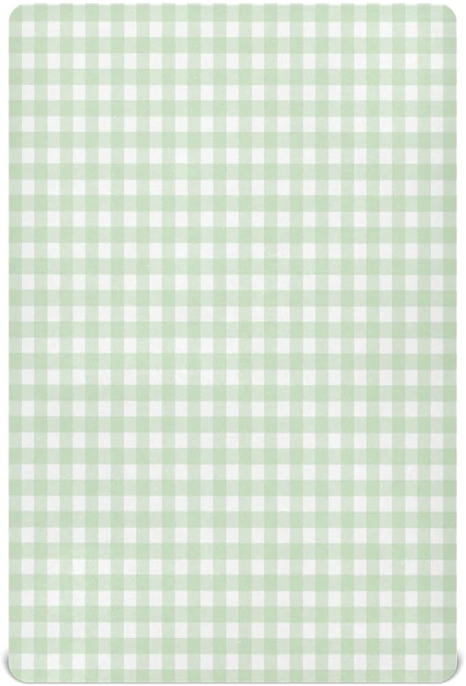 Green Gingham Checkered Crib Sheets for Boys and Girls, Fitted Baby Crib Sheet Soft Crib Mattress Sheets 52 X 28 Inches