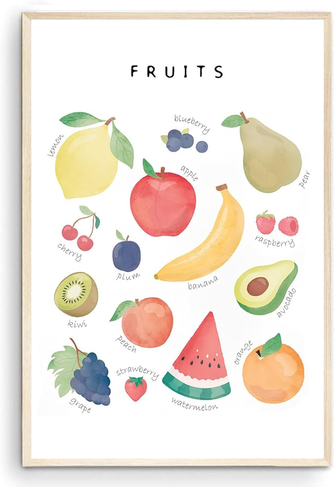 OZCONO Vegetables and Fruits Educational Posters, Harvest Chart Kids, Classroom Decor, Rainbow Nursery Wall Art, Homeschool Education Guide (Unframed) (16x24)