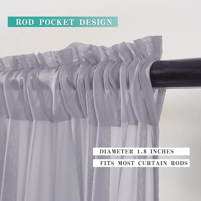 MIULEE Short Sheer Curtains 30 Inch Length for Kitchen Bathroom Cafe Half Window Treatment, Rod Pocket Tier Curtains 2 Panels, 29x30 Inches Long, Greyish Lilac