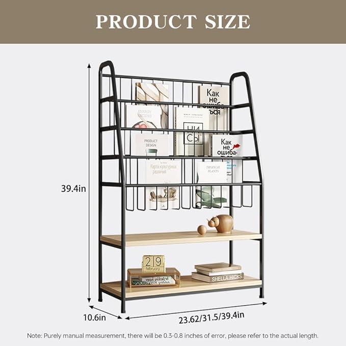 Metal Kids Bookshelf and Toy Storage Organizer,6 Tier Toddler Bookcase,Magazine Rack Floor, Book Shelf for Kids Rooms Classroom Nursery Living Room Office (Black, L:39.4")