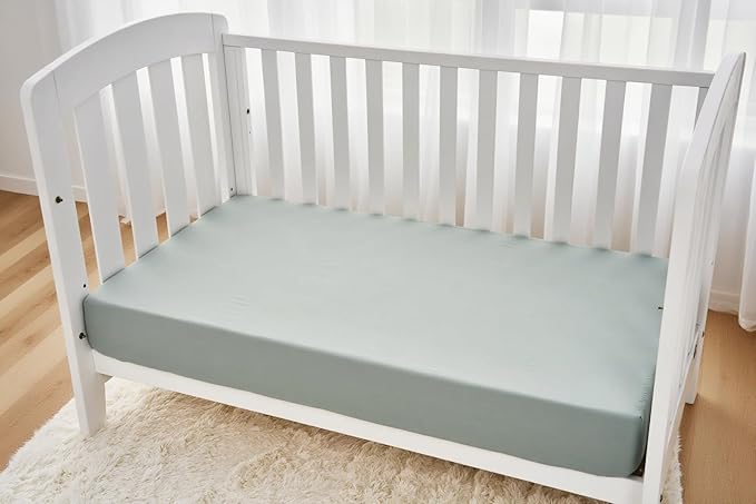 American Baby Company 2 Pack Fitted Crib Sheets 28" x 52", 100% Polyester Ultra Soft Microfiber, White/Green, for Boys and Girls, Fits Crib and Toddler Bed Mattresses