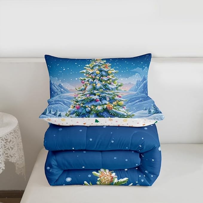 Feelyou Christmas Comforter Set Full Size Xmas Tree Bedding Set for Kids Boys Girls Winter Snowflake Duvet Quilt Christmas Tree Ornaments Bedroom Decor Microfiber 3 Pcs with 2 Pillow Cases