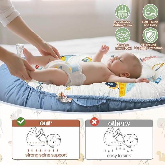 JIFTOK Baby Nests Lounger for Newborn, Snuggle Bassinet for 0-24M, Breathable Portable Co Bed, Baby Essentials Adjustable Infant Soft Cotton Loungers for Home & Travel -Car