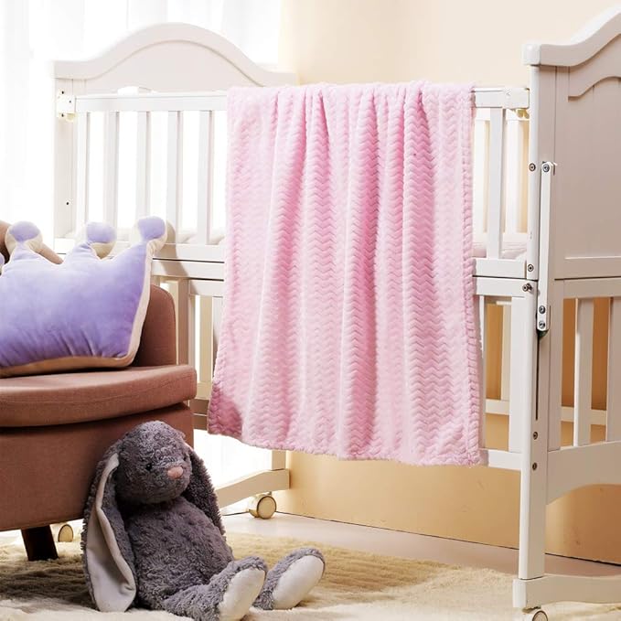 CREVENT 30''X40'' Soft Cozy Warm Baby Blankets for Boys Girls Solid Color - All Season Use - Newborn Essentials (Wave Baby Pink)