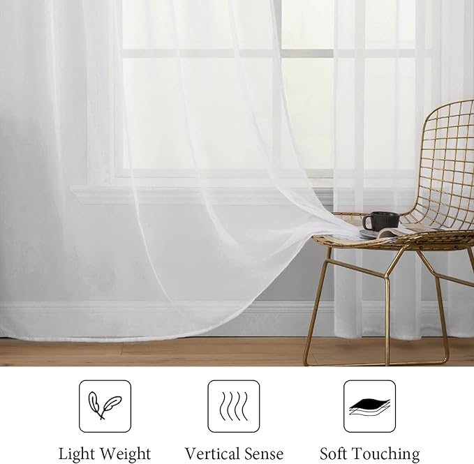 MIULEE 2 Panels Solid Color White Sheer Window Curtains Elegant Window Voile Panels/Drapes/Treatment for Bedroom Living Room (54 X 63 Inches White)