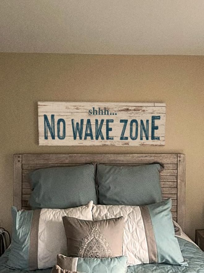 TAILORED CANVASES - No Wake Zone Sign, Charming Wall Decor for lakehouse and house, 'Shh No Wake Zone' Sign, Rustic Above Bed Decor, Lake House, Ideal Gift for Any Space 16x48