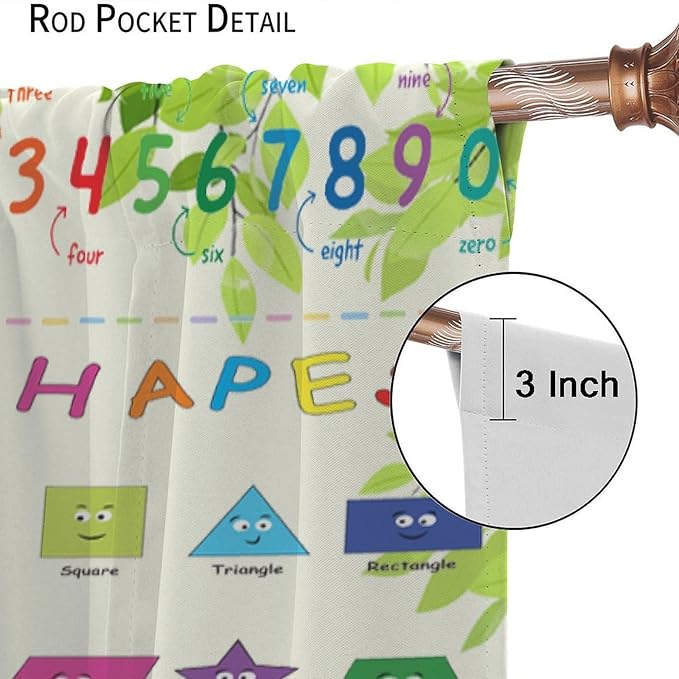 Kids Alphabet Curtain Cartoon Animal Nursery Rustic Leaves Plant Funny School Education Learning Tools Printed Rod Pocket Blackout Window Drapes for Bedroom Living Room 52" W X 84" L