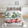 Red Old Truck Comforter Set King Size,Christmas Tree Gnome Duvet Insert for Kids Boys Girls Room Decor,Snowman Winter Rustic Style Bedding Set 3Pcs,Merry Christmas Retro Quilt Set,2 Pillowcases