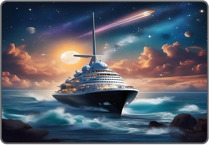 6' x 9' Nautical Ship Rug for Kids Room Galaxy Ferry Boat Rugs for Boys Bedroom Ocean Cloud Carpet Sun Planet Printed Throw Rugs for Teens Living Room,180x275cm