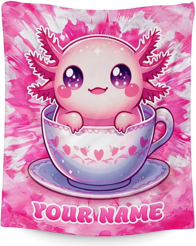 Personalized Axolotl Blanket Gifts - 60" x 80" Inches Cute Throw Blankets for Adult, Women - Pink Cozy Flush Girls Throw for Sofa, Bed & Living Room