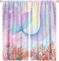 Dream Mermaid Curtains Colorful Mermaid Fish Tail Scale Fantasy Ocean Theme Beautiful Kids Window Treatment for Girls Bedroom Nursery Room Decor Rod Pocket Window Drapes 63x72in