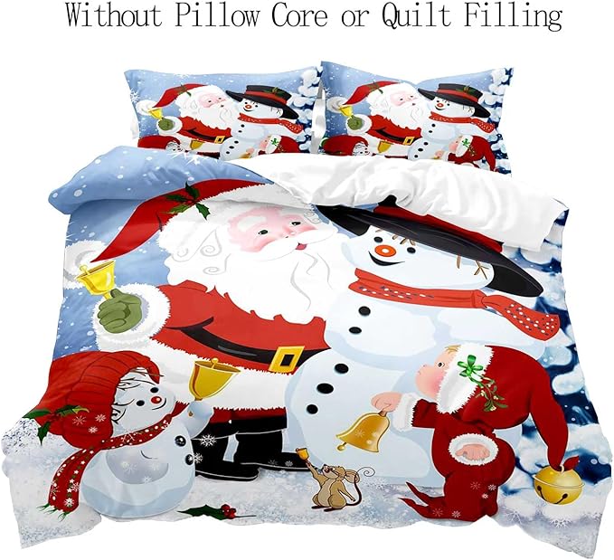 LUVIVIHOME 2PCS Christmas Duvet Cover Twin Bedding Sets, Boys Girls Kids Bedding, Cartoon Cute Snowman Santa Claus Winter Holiday New Year Xmas Christmas Comforter Bedspread Quilt Cover, 1 Pillow Case