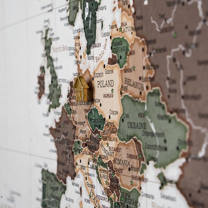 Canvas World Map with Cork Pin Board - English Lettering - Decorative Wall Decoration for All Rooms - Canvas Pictures with World Map Motif (150x100 cm, Pattern 24)