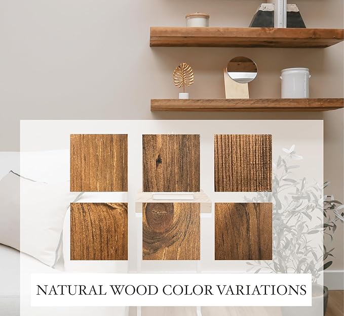 URBANDI, Rustic Floating Shelves, Set of 2, Hidden Bracket, Solid Wood, Heavy Duty, Wall Mounted Shelves, (Provincial, 12Wx8D)