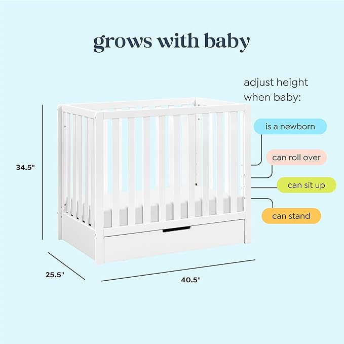 Carter's by DaVinci Colby 4-in-1 Convertible Mini Crib with Trundle Drawer in White, Greenguard Gold Certified, Undercrib Storage