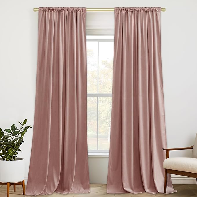 StangH Dusty Pink Curtains 92 inches Long Super Soft Velvet Room Darkening Thermal Insulated Kids Bedroom Window Drapes Back Tab Elegant Decor for Living Room, W52 x L92, 2 Panels