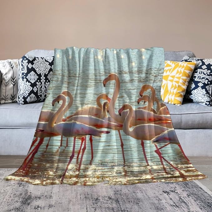 Flamingo Blanket Flamingo Gifts for Girls Boys Woman Kids Lover Ocean Coastal Throw Blankets Soft Blanket Warm Fleece Flannel Plush Blankets for Bed Sofa Couch 60"x80"