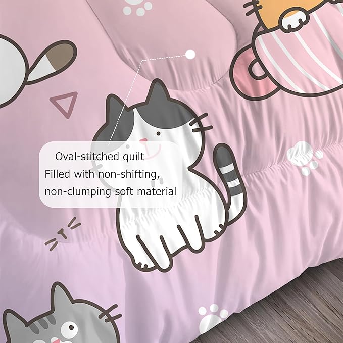 Cat Comforter Set Full: Cat Themed Rainbow Bedding Set Kawaii Colorful Kitten Quilts Pet Cats Bed Sets for Teen Girls Kids Women 1 Comforter & 2 Pillowcases