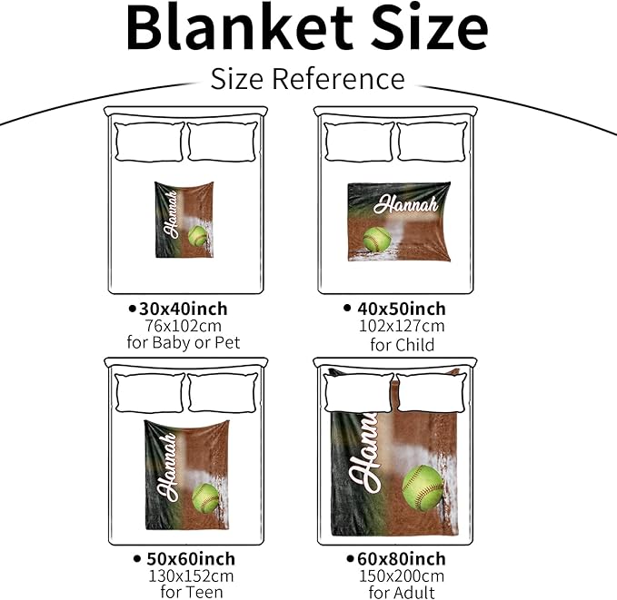 Custom Infant Softball Blanket: Personalized Name and Number Blankets for Baby Kids Boys Girls Teen Mother's Day Father's Day Birthday Easter Gifts(60"x80")