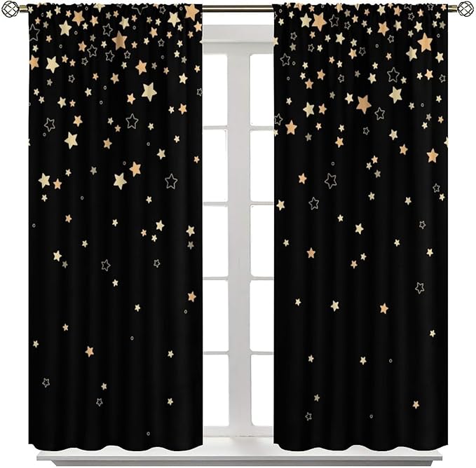 Star Celestial Blackout Curtain, Space Funny Fantasy Galaxy Starry Night Window Curtain for Kids Bedroom Nursery Toddler Room 63" W X 63" L