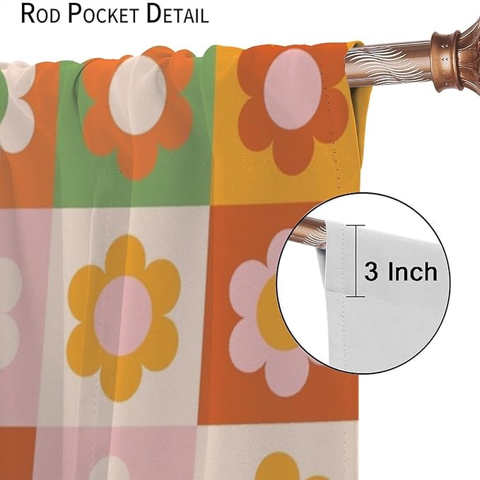 70s Flowers Curtains,Vintage Cute Colorful Abstract Floral for Girls Kids Bedroom Bathroom Curtains Window,Trendy Groovy Funky Novelty Home Window Treatments Drapes 52" W X 84" L