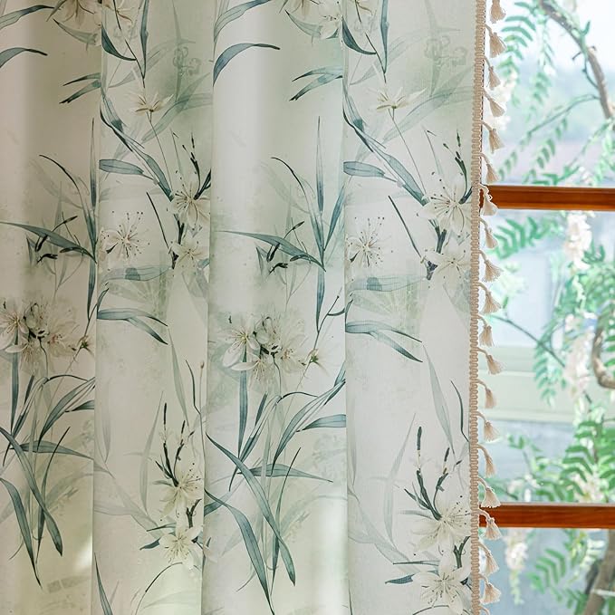 ENJOYBRIDAL White Floral 63 Inch Curtains 2 Panel Set Bedroom Boho Drapes Semi Sheer Dining Room Living Room Rod Pocket Window Curtain Panels Short Farmhouse Country Cute Chic Window Treatments