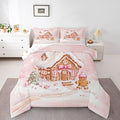 Feelyou Gingerbread House Kids Comforter Set Toddler Size Gingerbread Man Bedding Set Christmas Tree Duvet Quilt for Kids Boys Girls Bedroom Pink Bow Decor Snowflake Microfiber Ultra Soft Breathable