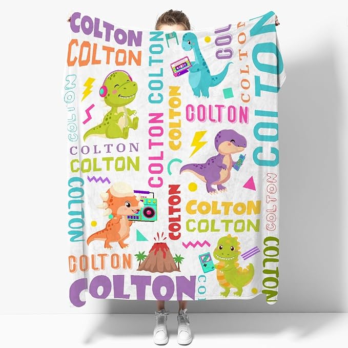 Dinosaur Lover Personalized Blanket with Custom Baby Dinosaur Custom Name Flannel Blanket Soft Throw Meaningful Gift for Toddlers Girls Boys Kids Pets 50 * 40" S for Kid