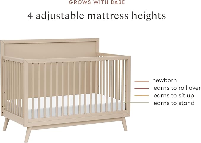 Babyletto Palma 4-in-1 Convertible Crib with Toddler Bed Conversion Kit in Taupe, Greenguard Gold Certified