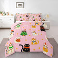 Erosebridal Christmas Decor Quilts Cute Cats Comforter Set Queen Size for Kids Boys Girls Bedroom Xmas Tree Bedding Set Cartoon Animal Down Comforter with 2 Pillow Cases