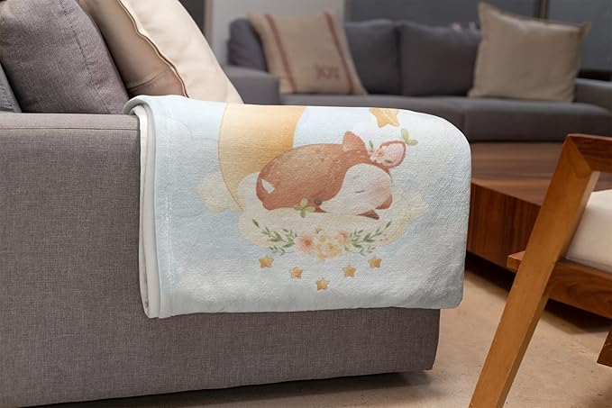 Personalized Baby Blankets with Name | Custom Deer Newborn Blanket for Baby Girl and Baby Boy | Unisex Warm Soft Fleece Swaddle Blanket Minky | (Fawn, Fleece 50"x60")