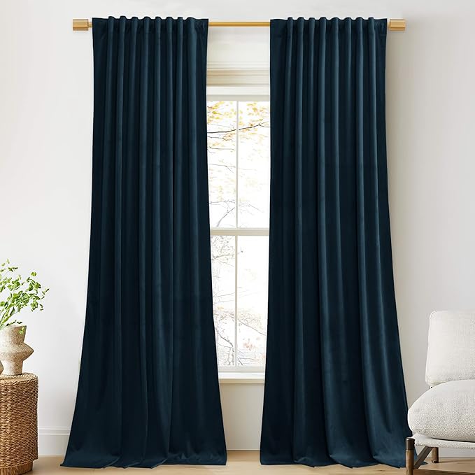 StangH Navy Blue Living Room Curtains 105 inches Long Back Tab Light Blocking Thermal Insulated Window Drapes for Bedroom Heavy Thick Privacy Panels, W52 x L105, 2 Panels