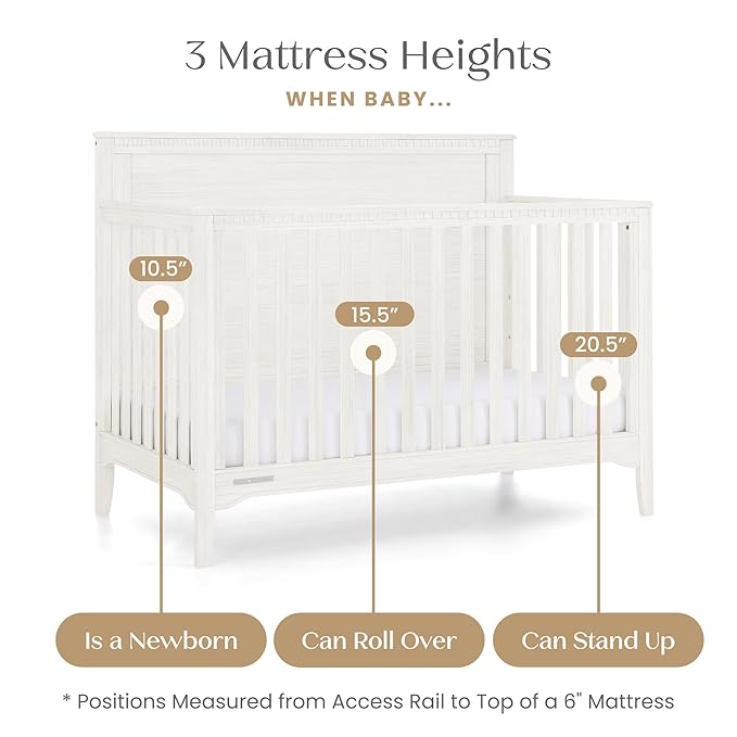 Delta Children Kendall 6-in1 Convertible Crib - Converts from Baby Crib to Toddler Bed, Daybed, Sofa Bed and Full-Size Bed with and Without Footboard, Fits Full-Size Crib Mattress, Antique White